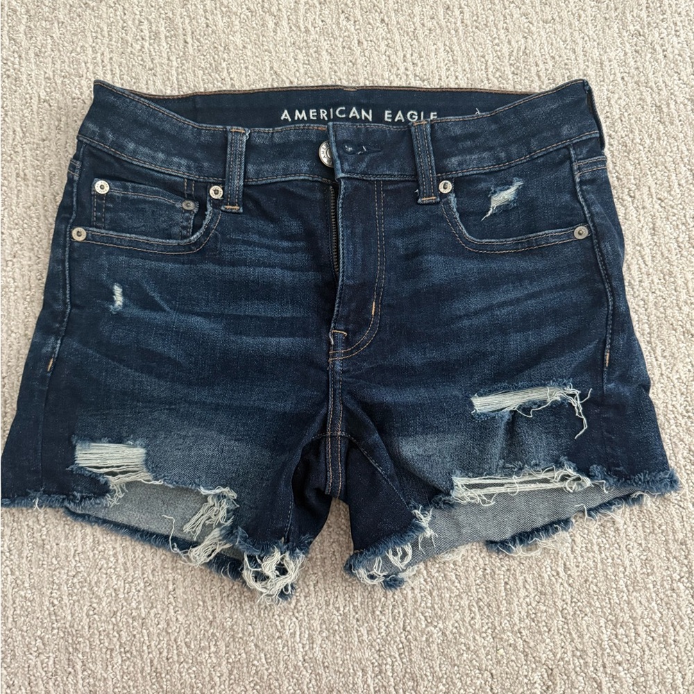 American Eagle Outfitters Women's Distressed Denim Shorts - Dark Blue